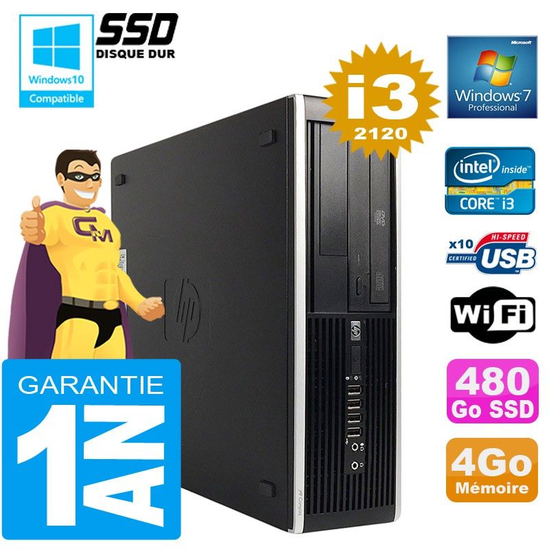 HP Compaq Elite 8300 SFF Core i3-2120 4GB RAM 480GB SSD DVD Writer WiFi Windows 7 Pro