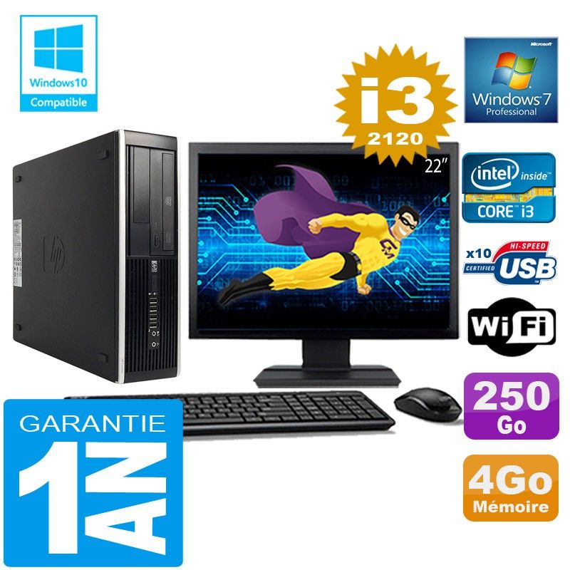 HP Compaq 8300 SFF Desktop PC - Core i3-2120, 4GB RAM, 250GB SSD, WiFi, Windows 7 Pro