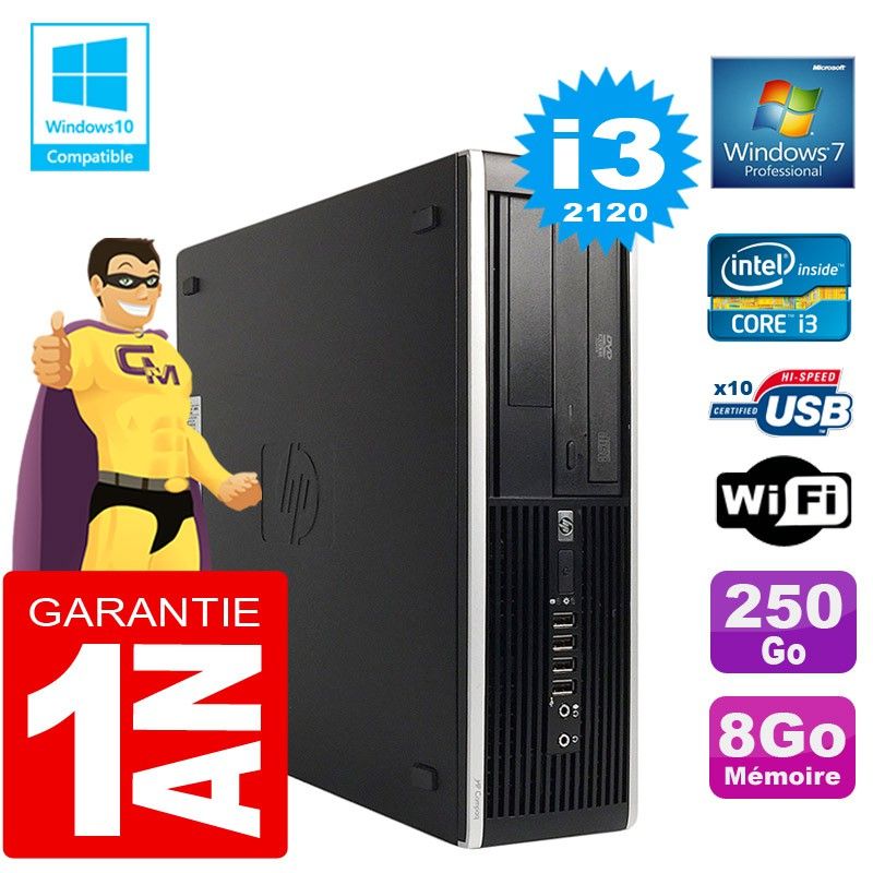 HP Compaq Elite 8300 SFF Desktop PC - Core i3-2120, 8GB RAM, 250GB HDD, DVD Burner, WiFi, Windows 7 Pro