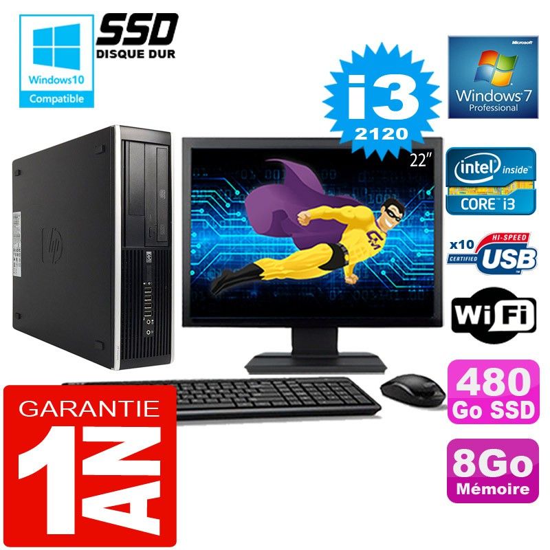 HP Compaq 8300 SFF PC - Core i3-2120, 8GB RAM, 480GB SSD, WiFi, Windows 7 Pro