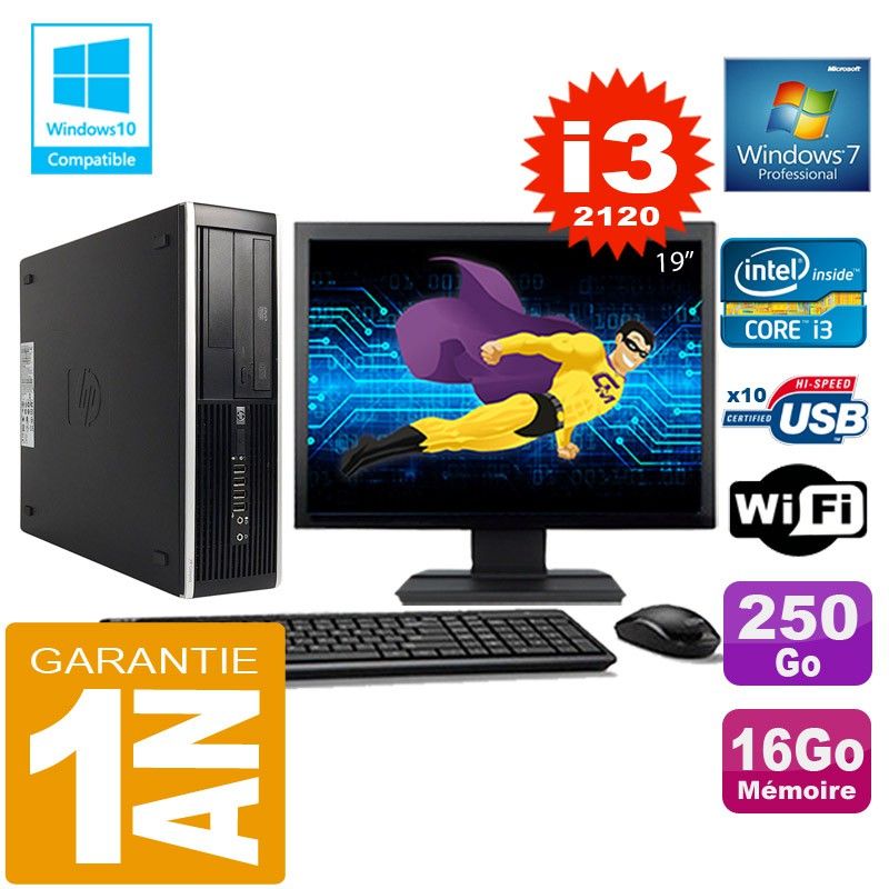 HP Compaq Elite 8300 SFF Desktop PC - Core i3-2120, 16GB RAM, 250GB SSD, WiFi, Windows 7 Pro