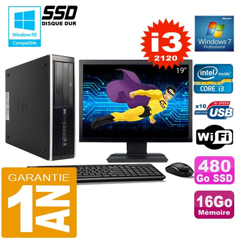 PC de escritorio HP Compaq Elite 8300 SFF - Intel Core i3-2120, 16GB de RAM, 480GB SSD, WiFi, Windows 7 Pro