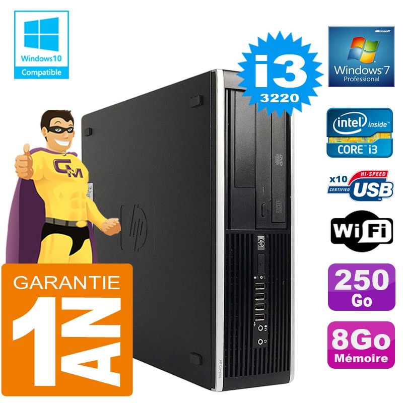 HP Compaq 8300 SFF Desktop PC - Core i3-3220, 8GB RAM, 250GB HDD, DVD Burner, WiFi, Windows 7 Pro