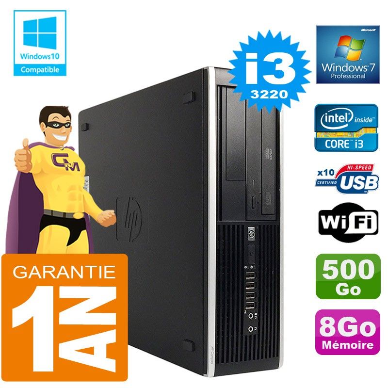 Ordinateur de bureau HP Compaq Elite 8300 SFF - Processeur Core i3, 8 Go de RAM, disque dur 500 Go, lecteur de DVD, Wi-Fi, Windows 7 Pro