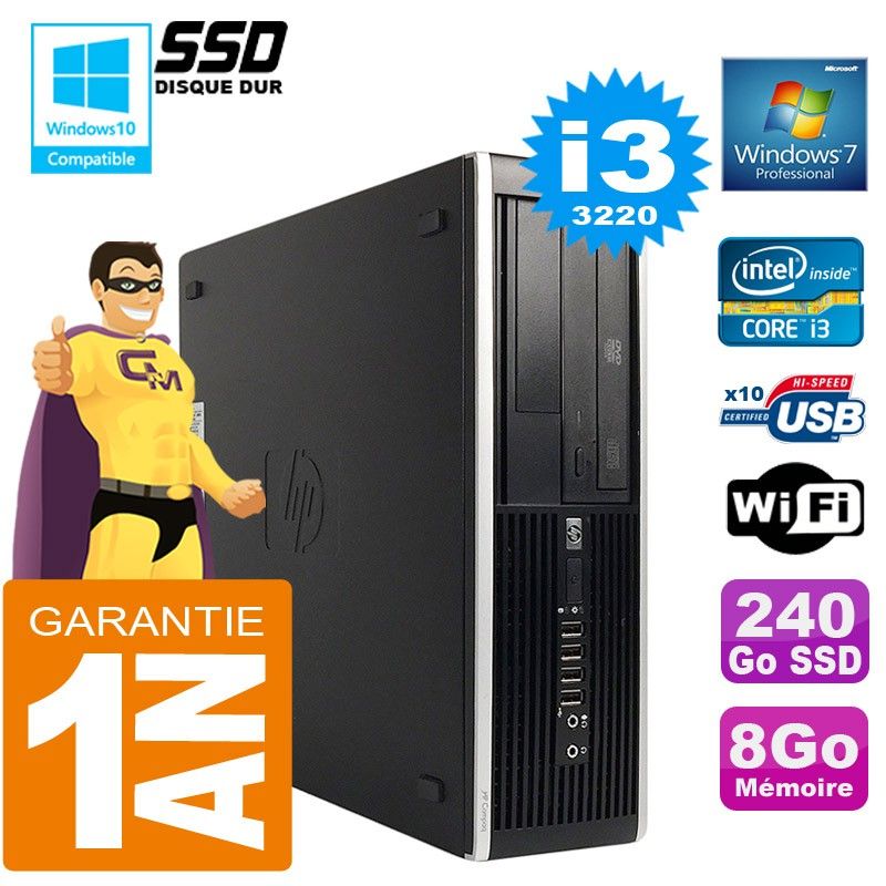HP Compaq 8300 SFF Desktop - Core i3, 8GB RAM, 240GB SSD, DVD Drive, WiFi, Windows 7 Pro