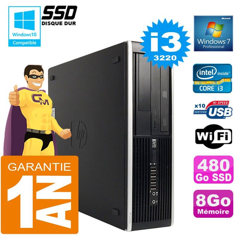Ordinateur de bureau HP Compaq 8300 SFF - Intel Core i3, 8 Go de RAM, 480 Go SSD, Graveur DVD, Wi-Fi