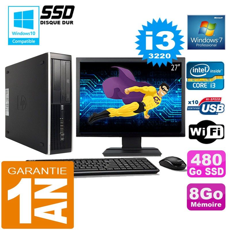 PC de sobremesa HP Compaq 8300 SFF - Intel Core i3-3220, 8 GB de RAM, 480 GB SSD, WiFi, Windows 7 Pro