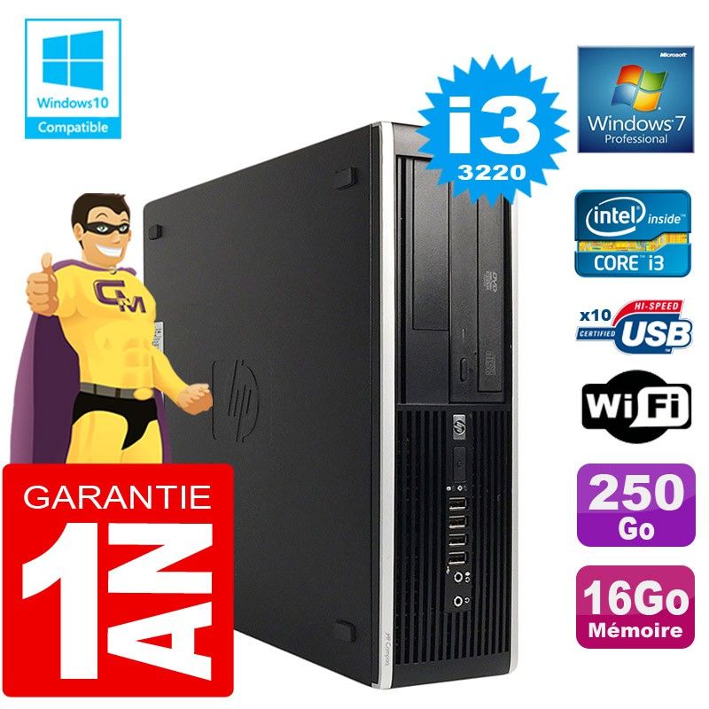 HP Compaq 8300 SFF Desktop PC - Core i3-3220, 16GB RAM, 250GB SSD, DVD Drive, WiFi, Windows 7 Pro