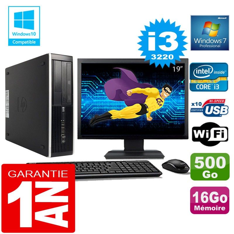 HP Compaq 8300 SFF Core i3-3220 16GB RAM 500GB SSD WiFi Windows 7 Pro 19" Monitor