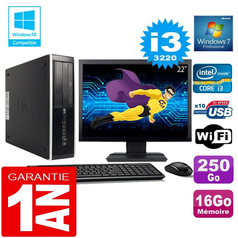 HP Compaq Elite 8300 SFF Desktop PC - Core i3-3220, 16GB RAM, 250GB SSD, WiFi, Windows 7 Pro