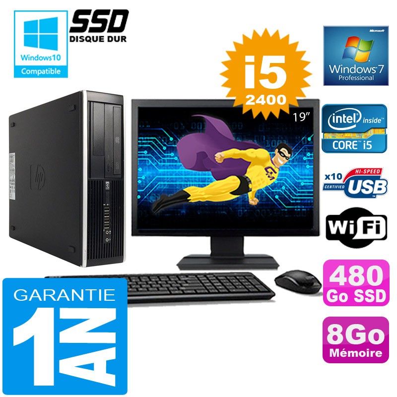 HP Compaq Elite 8300 SFF Desktop - Intel Core i5-2400, 8GB RAM, 480GB SSD, WiFi, Windows 7 Pro