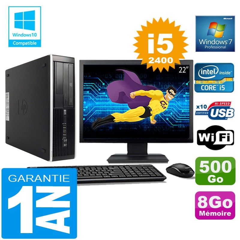 Ordinateur de bureau HP Compaq Elite 8300 SFF - Intel Core i5-2400, 8 Go de RAM, 500 Go SSD, WiFi, Windows 7 Pro