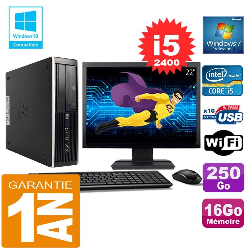 HP Compaq 8300 SFF Desktop Computer - Core i5-2400, 16GB RAM, 250GB SSD, WiFi, Windows 7 Pro