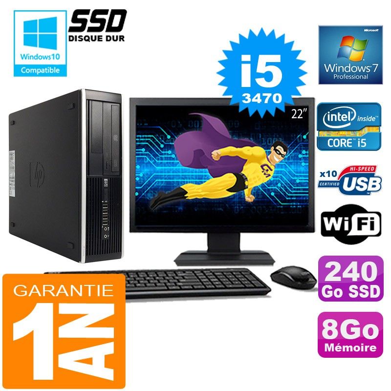 HP Compaq 8300 SFF Desktop PC - Core i5-3470, 8GB RAM, 240GB SSD, WiFi, Windows 7 Pro