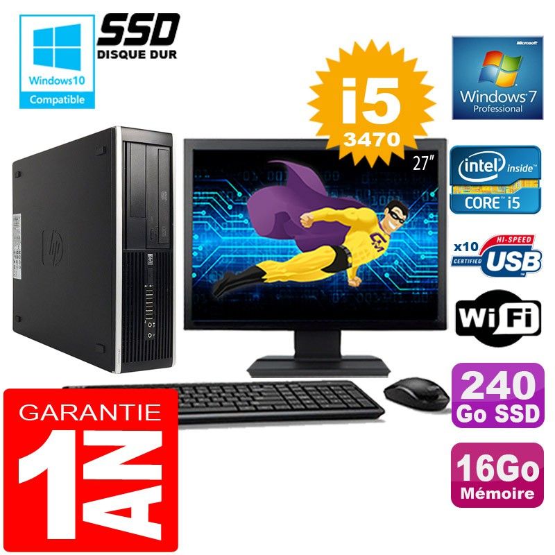 HP Compaq 8300 SFF Desktop PC - Core i5-3470, 16GB RAM, 240GB SSD, WiFi, Windows 7 Pro