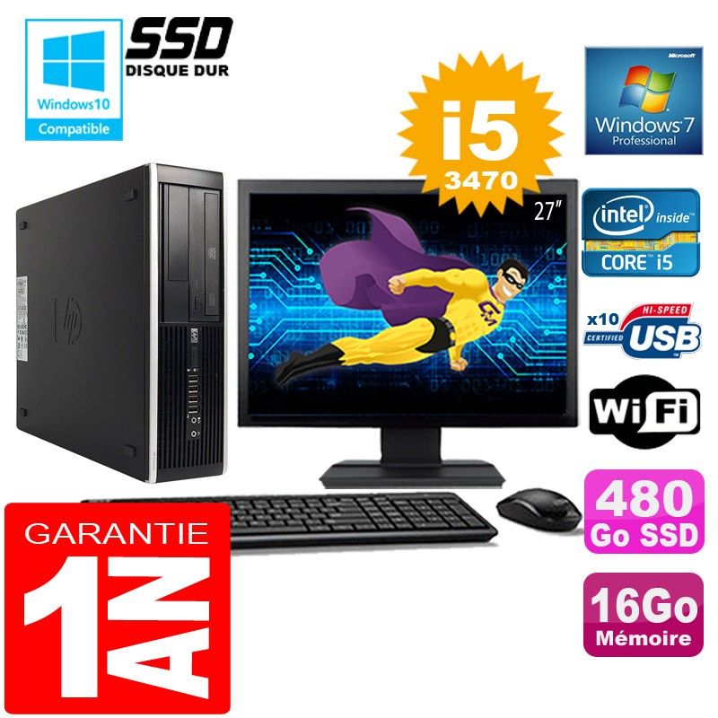 HP Compaq Elite 8300 SFF Desktop - Core i5-3470, 16GB RAM, 480GB SSD, WiFi, Windows 7 Pro