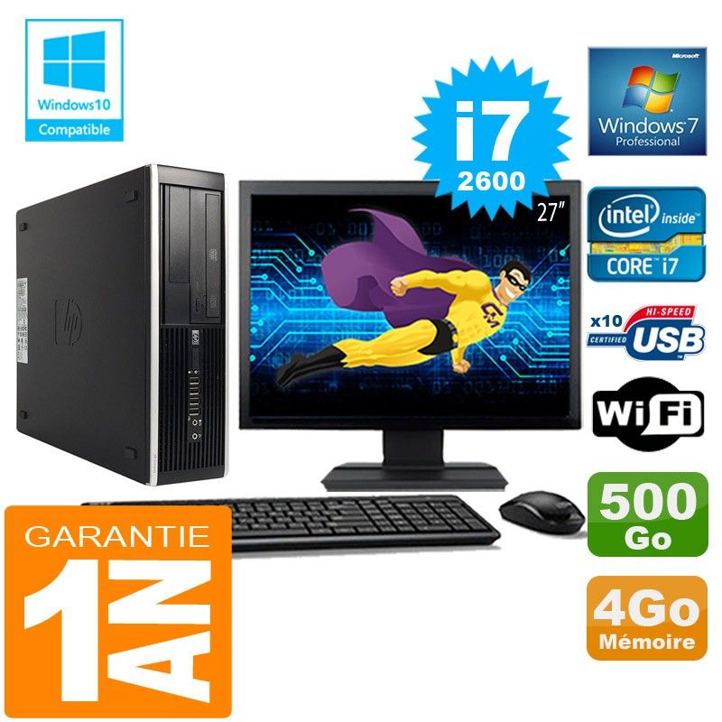 HP Compaq Elite 8300 SFF Core i7-2600 4GB RAM 500GB HDD WiFi Windows 7 Pro 27" Screen