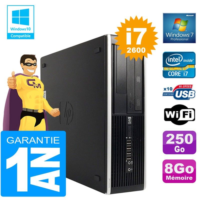 HP Compaq 8300 SFF Desktop - Core i7, 8GB RAM, 250GB SSD, DVD Drive, WiFi, Windows 7 Pro