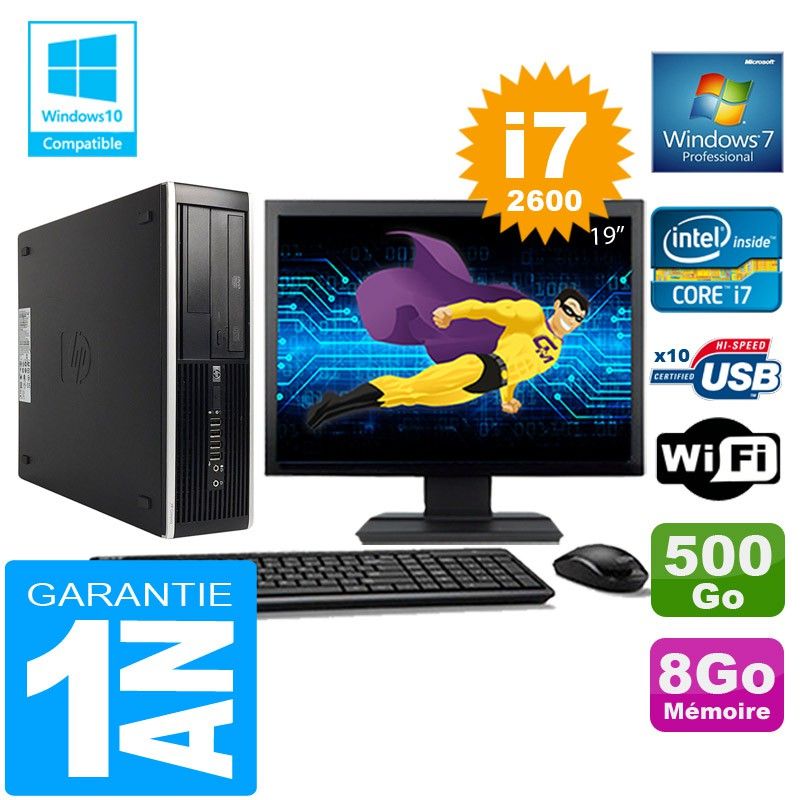 HP Compaq Elite 8300 SFF Core i7-2600 8GB RAM 500GB HDD WiFi Windows 7 Pro 19" Screen
