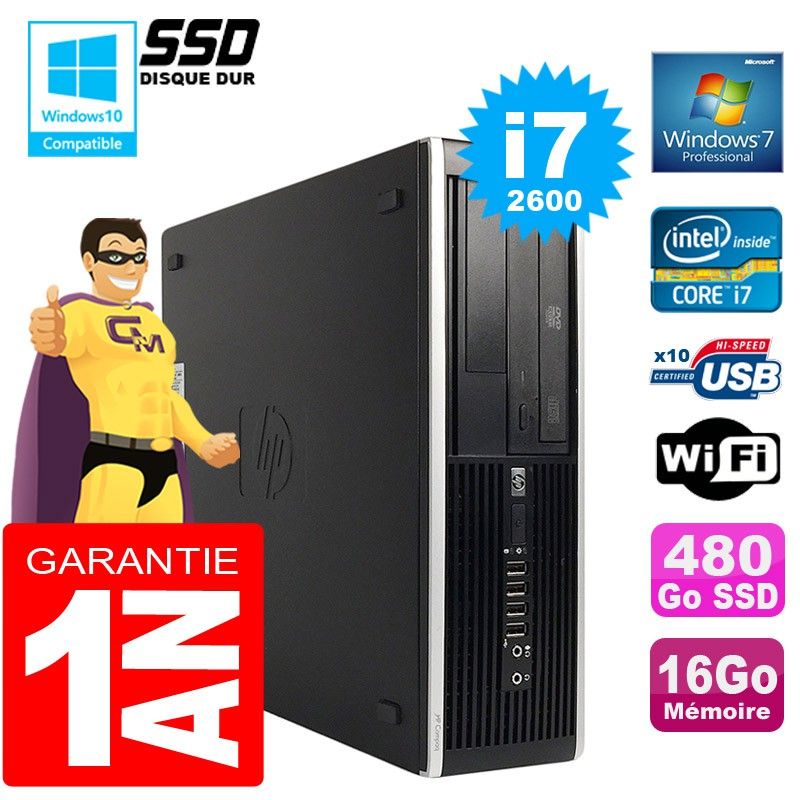 HP Compaq Elite 8300 SFF Desktop PC - Core i7, 16GB RAM, 480GB SSD, DVD Drive, WiFi, Windows 7 Pro