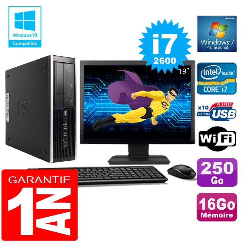 HP Compaq 8300 SFF Core i7-2600 16GB RAM 250GB SSD WiFi Windows 7 19" Screen