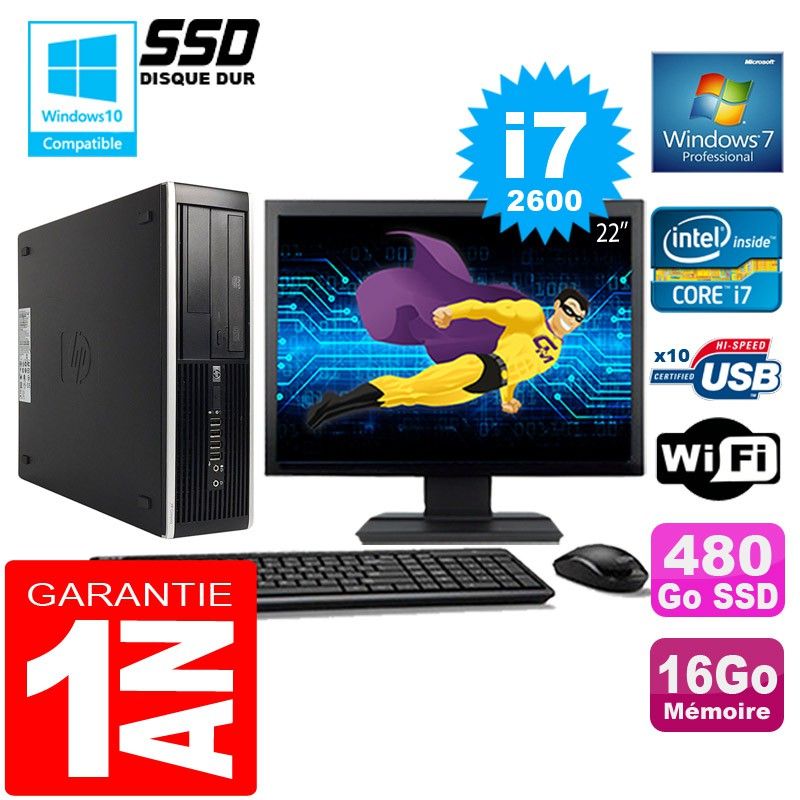 HP Compaq Elite 8300 SFF Desktop - Core i7-2600, 16GB RAM, 480GB SSD, WiFi, Windows 7 Pro