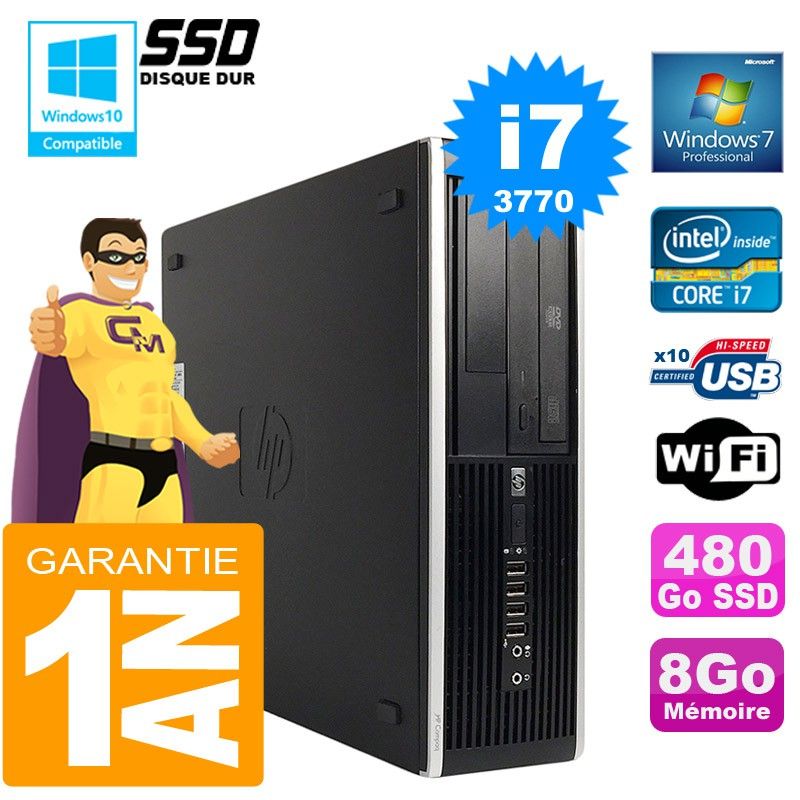 HP Compaq Elite 8300 SFF Desktop Computer - Core i7, 8GB RAM, 480GB SSD, DVD Drive, WiFi, Windows 7 Pro