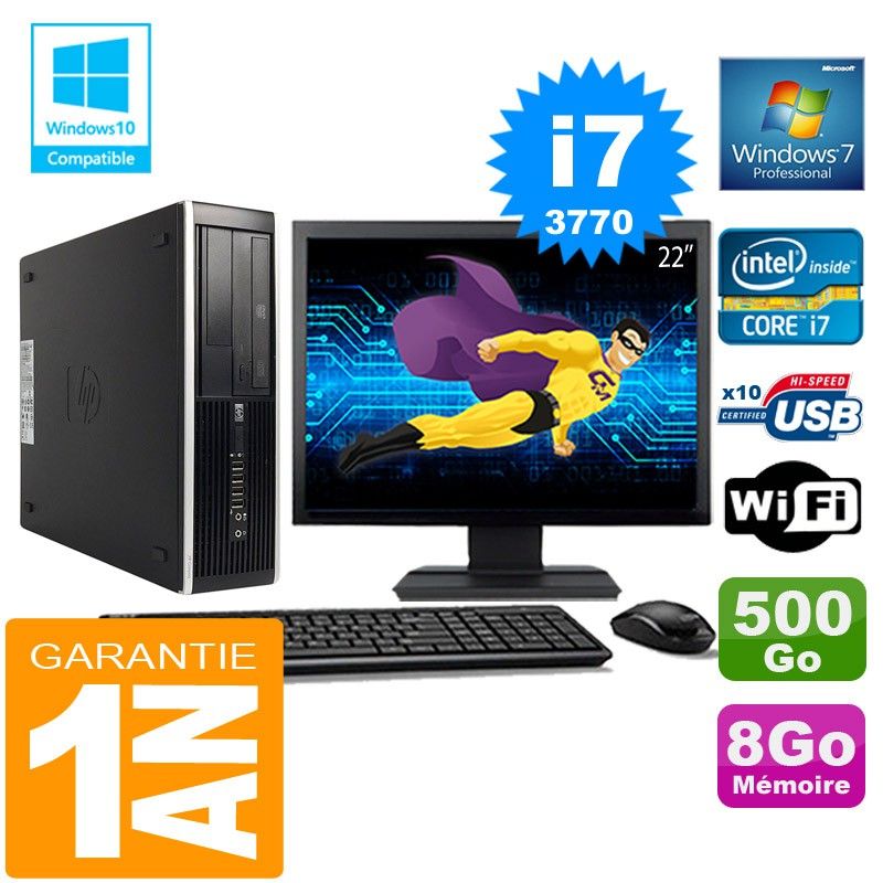 HP Compaq 8300 SFF Core i7-3770 8GB RAM 500GB HDD WiFi Windows 7 Pro 22" Screen