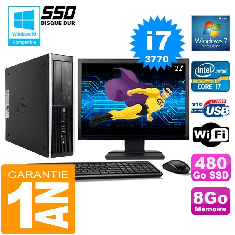HP Compaq 8300 SFF PC - Core i7-3770, 8GB RAM, 480GB SSD, WiFi, Windows 7 Pro