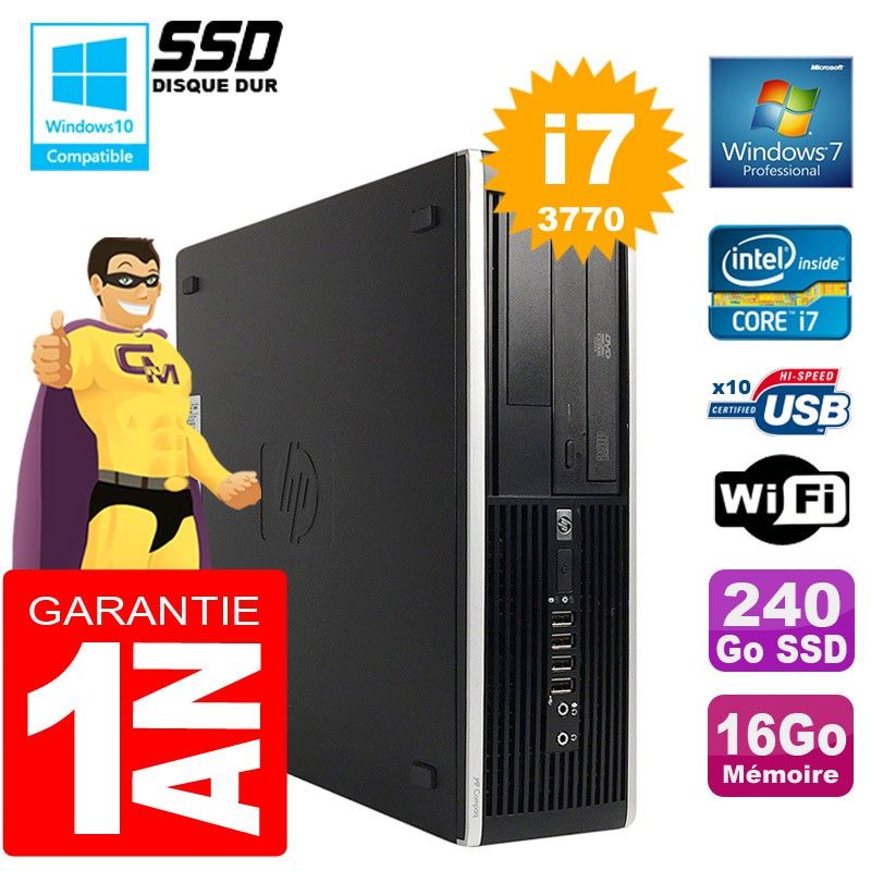 HP Compaq Elite 8300 SFF Desktop - Core i7-3770, 16GB RAM, 240GB SSD, DVD Drive, WiFi, Windows 7 Pro