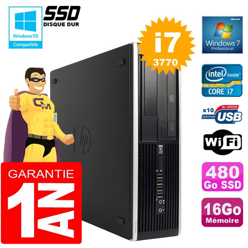 HP Compaq 8300 SFF Desktop PC - Core i7, 16GB RAM, 480GB SSD, DVD Drive, WiFi