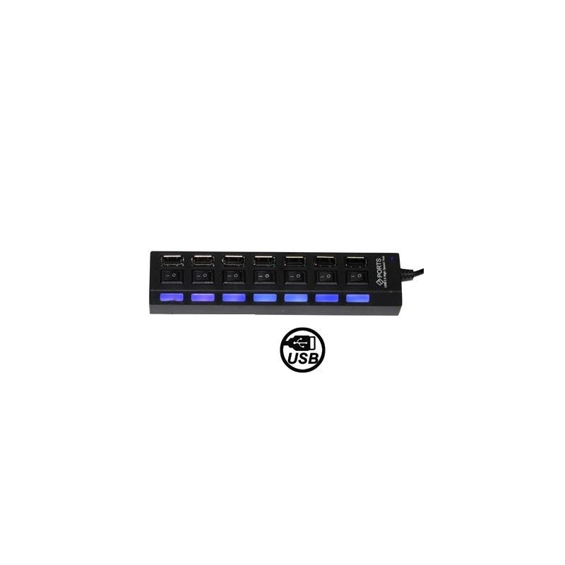 Wewoo 7-Port USB 2.0 Hub with Switches and LEDs (Black)