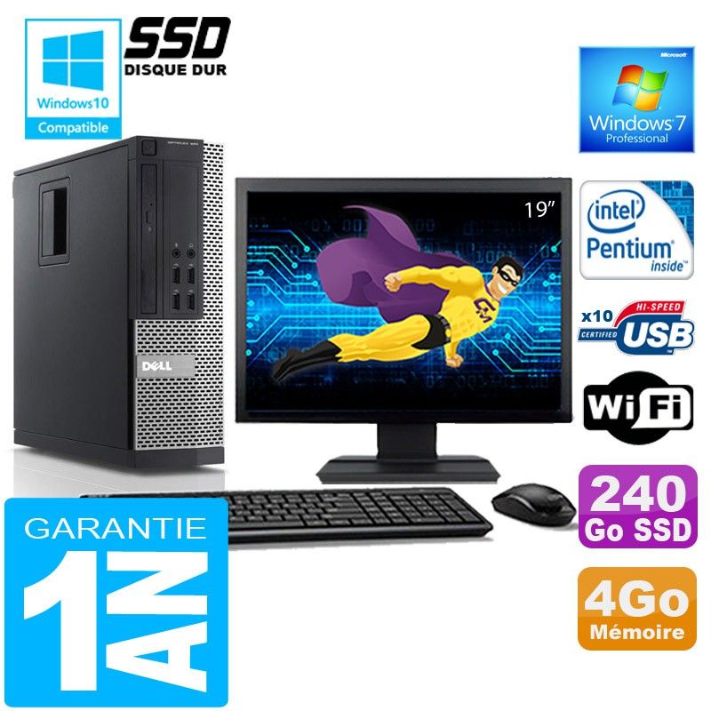 Dell 990 SFF Computer - Intel G840, 4GB RAM, 240GB SSD, WiFi, Windows 7 Pro
