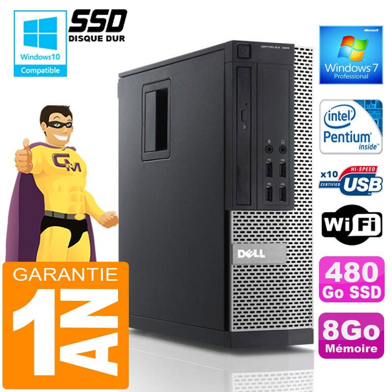 Dell 990 SFF Desktop Computer - Intel Pentium G840, 8GB RAM, 480GB SSD, WiFi, Windows 7 Pro