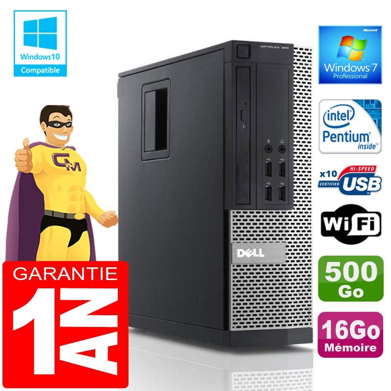 Computadora Dell 990 SFF - Procesador Intel Pentium G840, 16GB de RAM, Disco duro de 500GB, WiFi, Windows 7 Pro