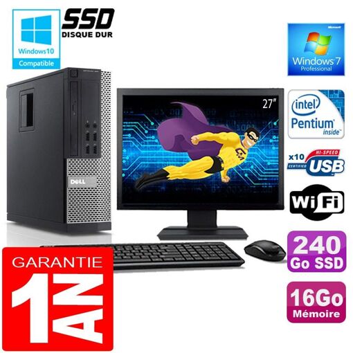 PC Dell 990 SFF - Procesador Intel Pentium G840, 16GB de RAM, 240GB SSD, WiFi, Windows 7 Pro