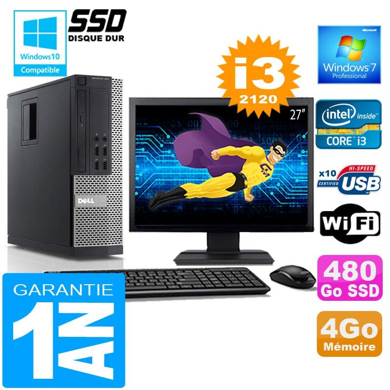 Dell 990 SFF Desktop - Intel Core i3-2120, 4GB RAM, 480GB SSD, WiFi, Windows 7 Pro