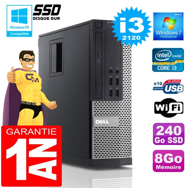 Dell 990 SFF PC - Core i3-2120, 8GB RAM, 240GB SSD, WiFi, Windows 7 Pro