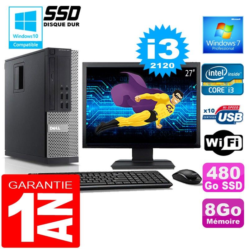 Dell 990 SFF Computer - Core i3-2120, 8GB RAM, 480GB SSD, WiFi, Windows 7 Pro