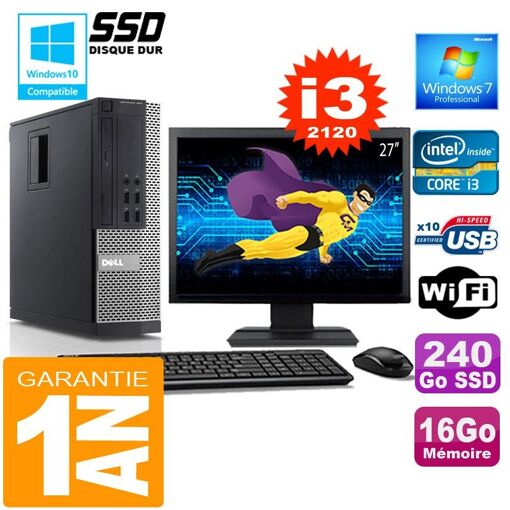 PC Dell 990 SFF - Intel® Core i3-2120, 16GB RAM, 240GB SSD, WiFi, Windows 7 Pro