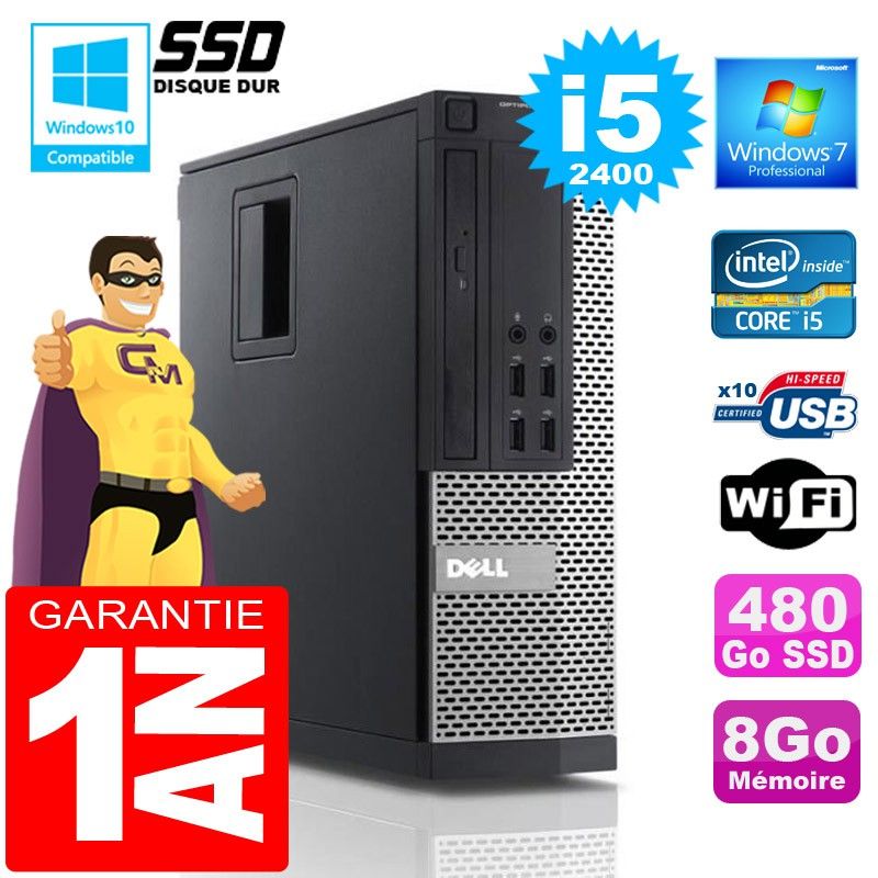 Dell 990 SFF Desktop PC - Core i5-2400, 8GB RAM, 480GB SSD, WiFi, Windows 7 Pro