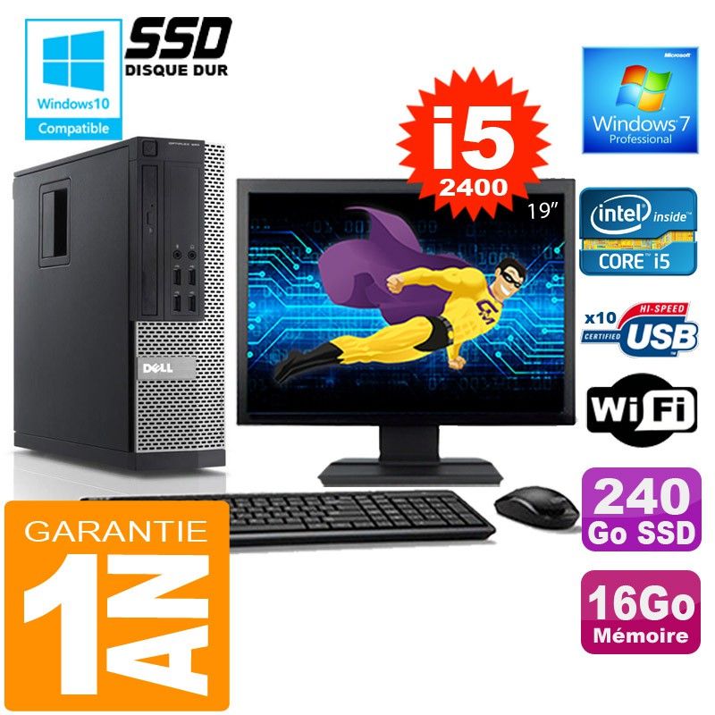 Dell 990 SFF Desktop Computer - Core i5-2400, 16GB RAM, 240GB SSD, WiFi, Windows 7 Pro
