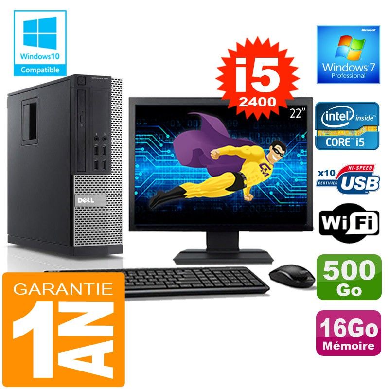 Dell 990 SFF Desktop PC - Core i5-2400, 16GB RAM, 500GB SSD, WiFi, Windows 7 Pro