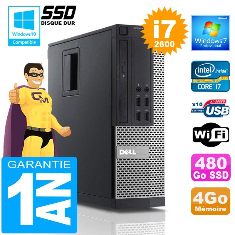 Dell 990 SFF Core i7-2600 4GB RAM 480GB SSD WiFi Windows 7 PC
