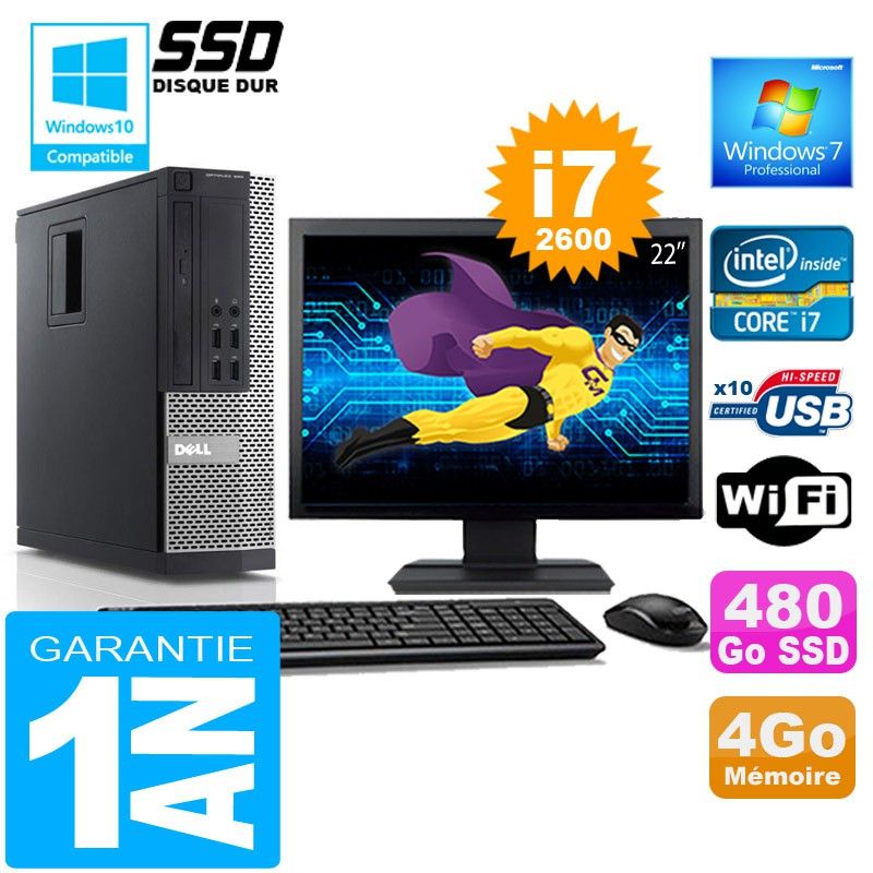 Dell 990 SFF Desktop - Core i7-2600, 4GB RAM, 480GB SSD, WiFi, Windows 7 Pro