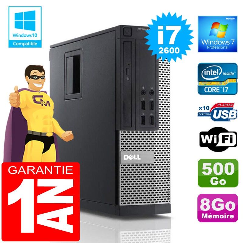 Dell 990 SFF Core i7-2600 Computer - 8GB RAM, 500GB SSD, WiFi, Windows 7 Pro