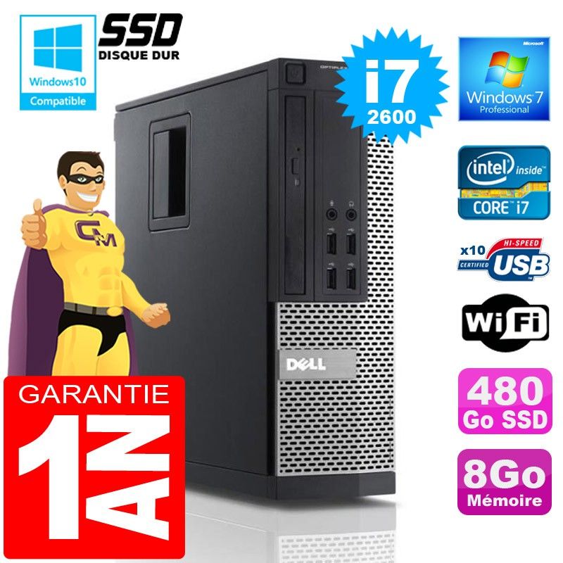 Dell 990 SFF PC - Core i7-2600, 8GB RAM, 480GB SSD, WiFi, Windows 7 Pro