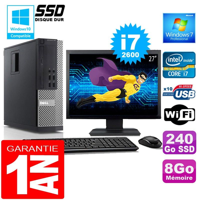 Dell 990 SFF Desktop - Core i7-2600, 8GB RAM, 240GB SSD, WiFi, Windows 7 Pro