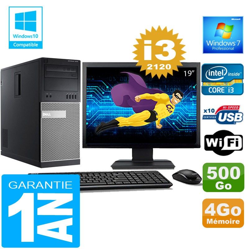 Dell 7010 MT Desktop PC - Core i3-2120, 4GB RAM, 500GB HDD, WiFi, Windows 7 Pro