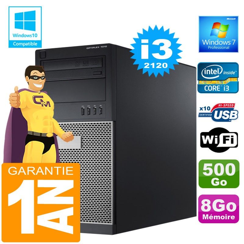 Dell 7010 Tower PC - Core i3-2120, 8GB RAM, 500GB HDD, WiFi, Windows 7 Pro